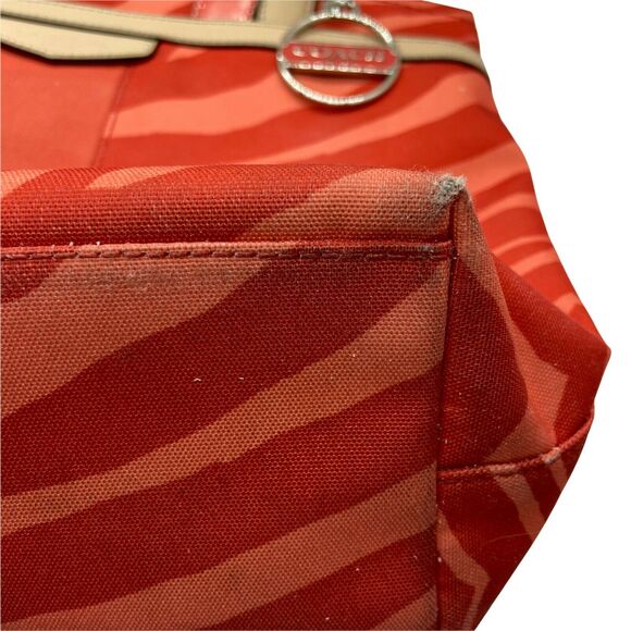Coach Womens F23283 Orange Tan Canvas Zebra Print Leather Trim Tote Handbag - Picture 2 of 12